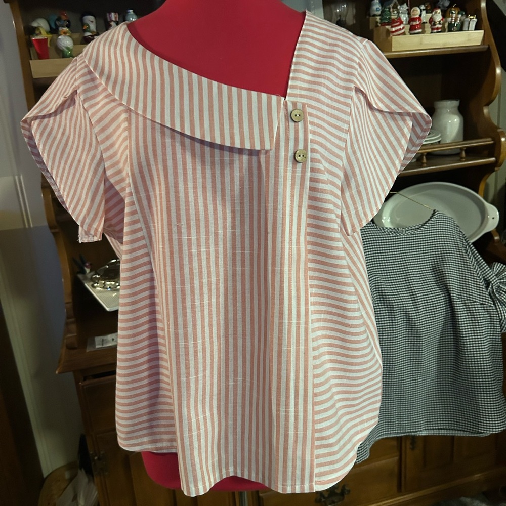 SHEIN Pink Striped Button-Accent Blouse
